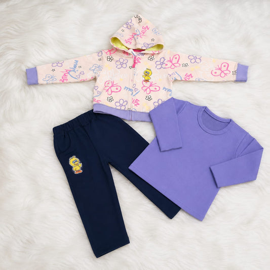 Floral Print Hoodie & Navy Jogger 3-Pc Set