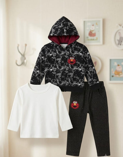 3-Piece  Outfit Set – Marble Hoodie, Tee & Denim