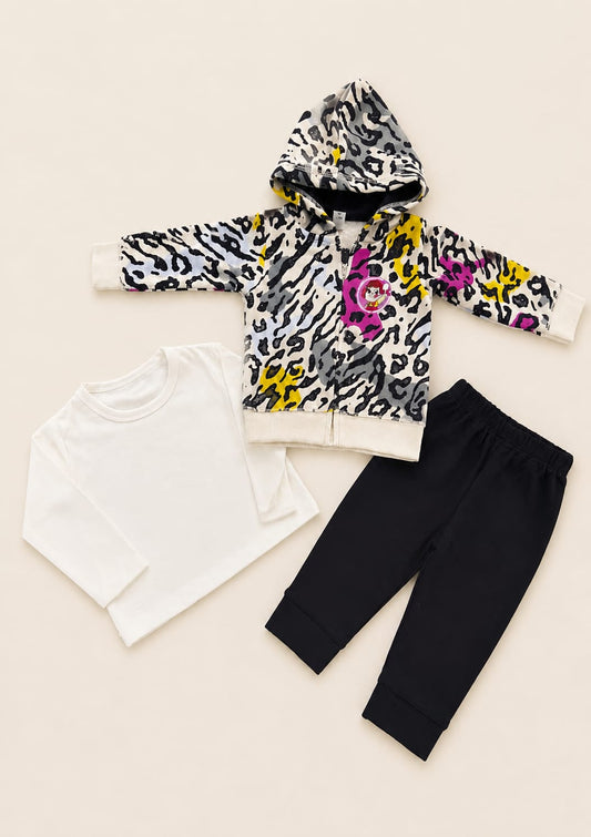 3-Piece Animal Print Hoodie Tracksuit Set