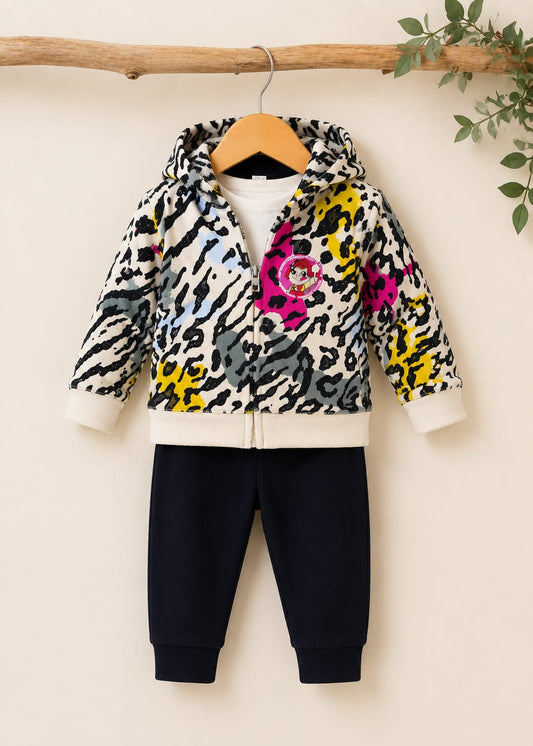 3-Piece Animal Print Hoodie Tracksuit Set