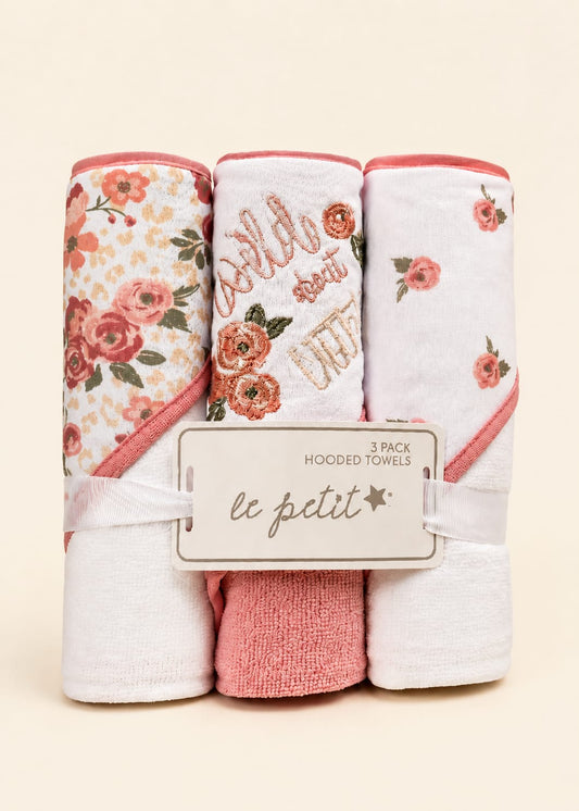 Hooded Towels for Babies – 3-Piece Pack (Floral & Rosebud Theme)