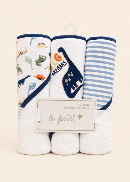 Hooded Towels for Babies – 3-Piece Pack (Dinosaur Theme)