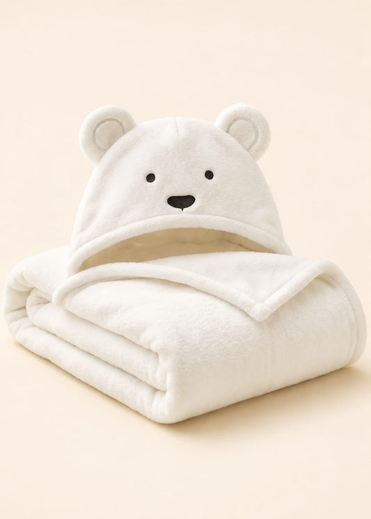 Fleece Character Hooded Receiving Blanket (White Bear Theme)