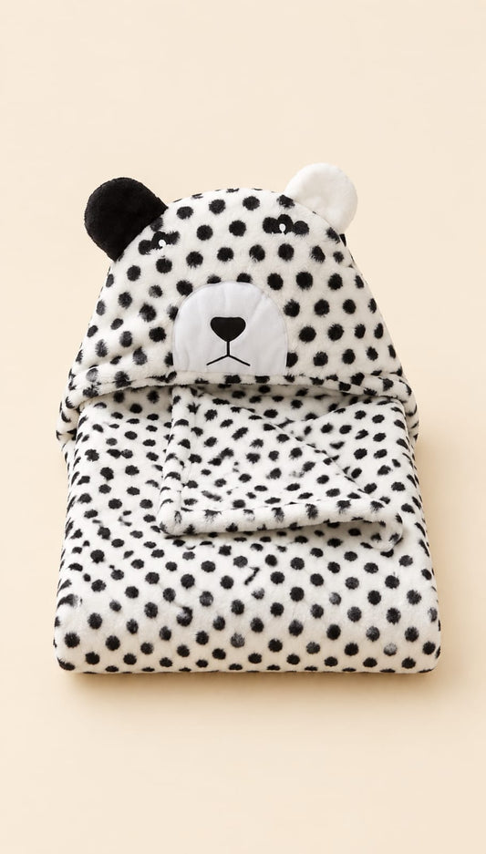 Fleece Character Hooded Receiving Blanket (Black & White Polka Dot)