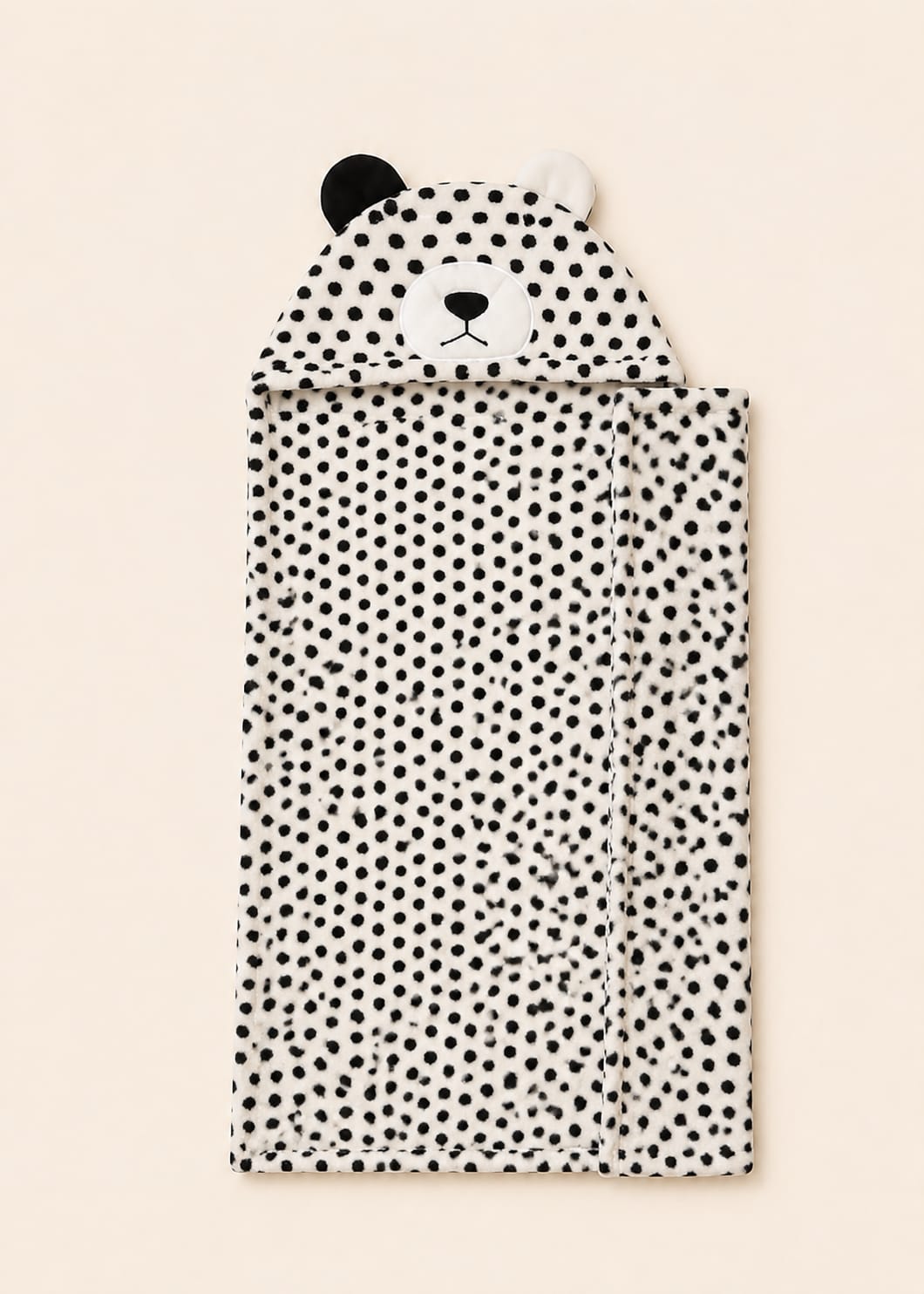 Fleece Character Hooded Receiving Blanket (Black & White Polka Dot)