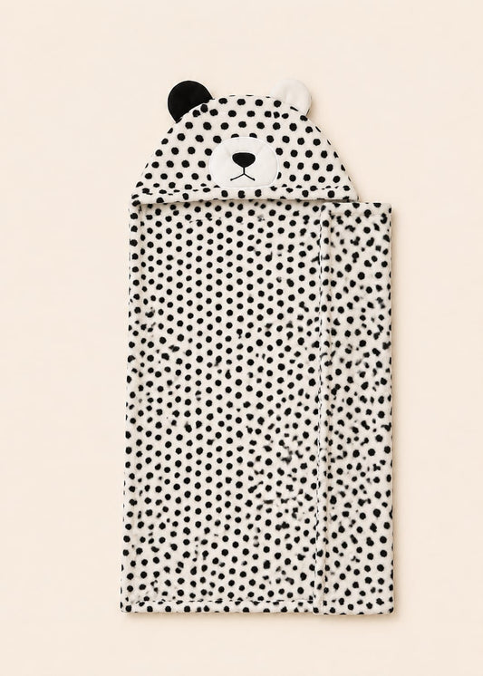 Fleece Character Hooded Receiving Blanket (Black & White Polka Dot)