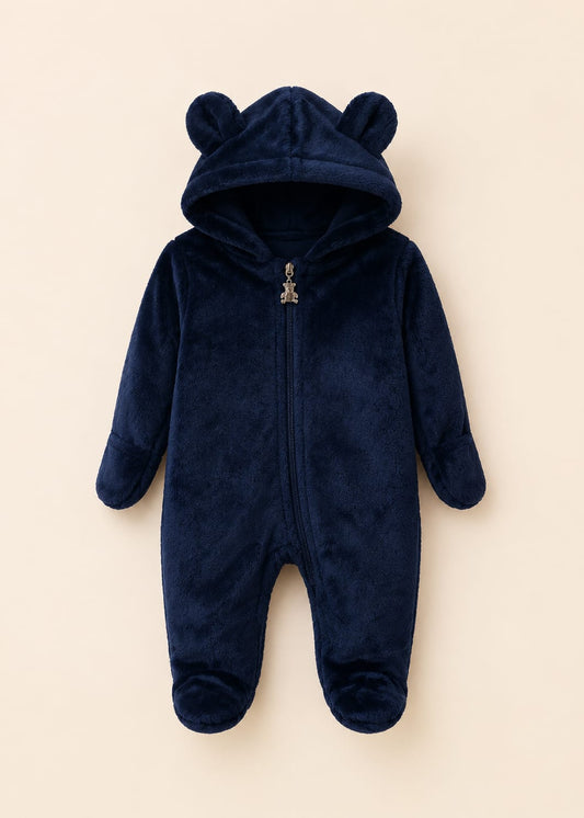 Premium Navy Blue Teddy Bear Fleece Romper
