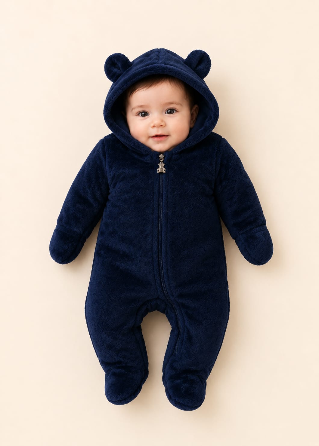 Premium Navy Blue Teddy Bear Fleece Romper