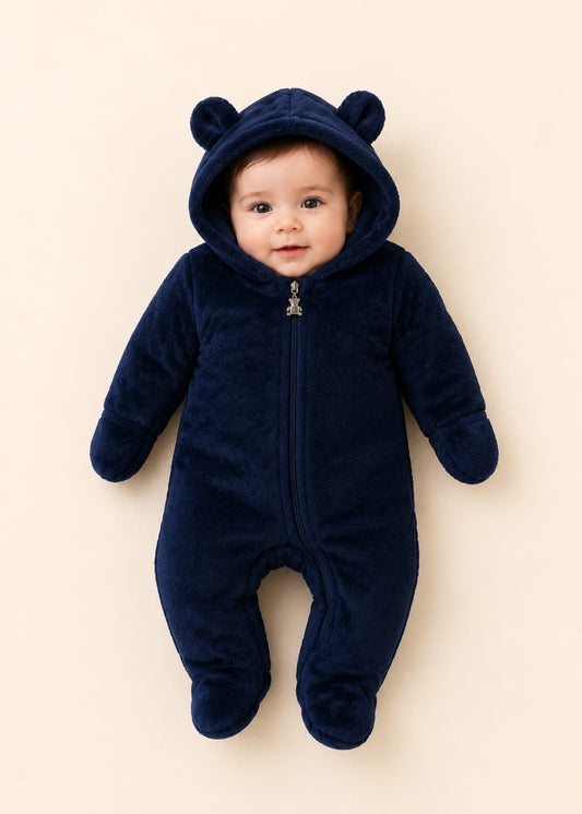 Premium Navy Blue Teddy Bear Fleece Romper