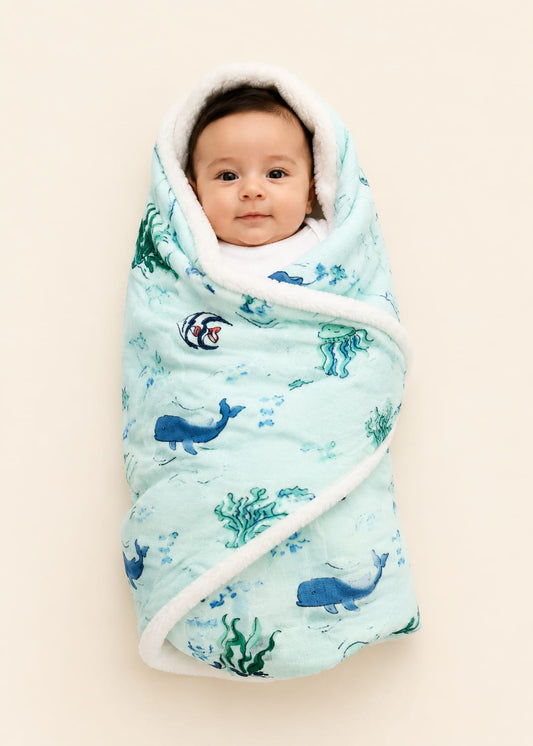 Aifeier Baby Premium Double-Layer Plush Ocean Blanket