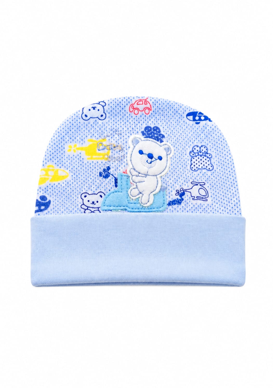 Newborn Blue Teddy Bear Embroidery Beanie