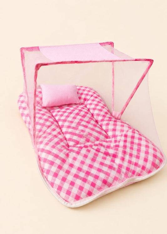 Portable Baby Bed with Mosquito Net - Pink