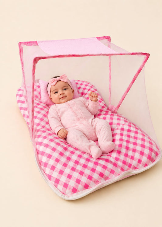 Portable Baby Bed with Mosquito Net - Pink