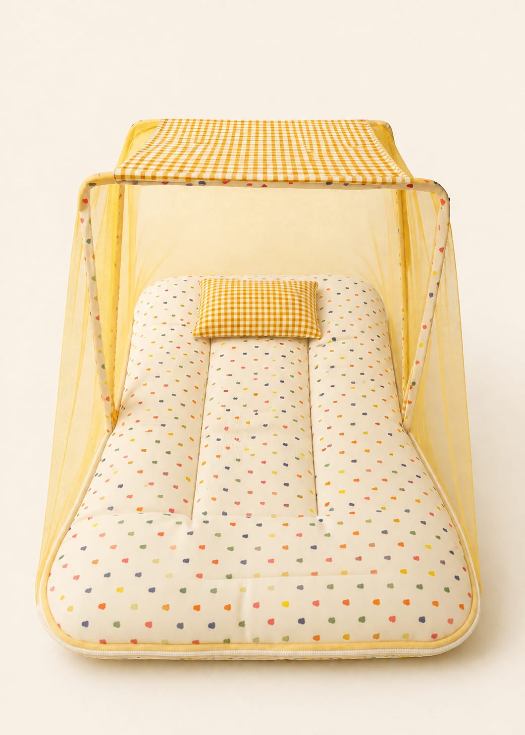 Bed with Protective Mesh Canopy & Pillow