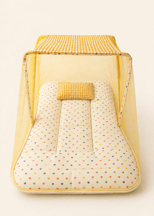 Bed with Protective Mesh Canopy & Pillow