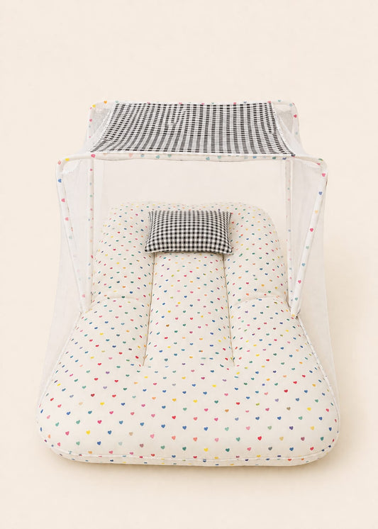 Classic Black Gingham Portable Baby Nest & Mosquito Net
