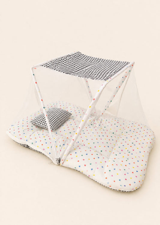 Classic Black Gingham Portable Baby Nest & Mosquito Net