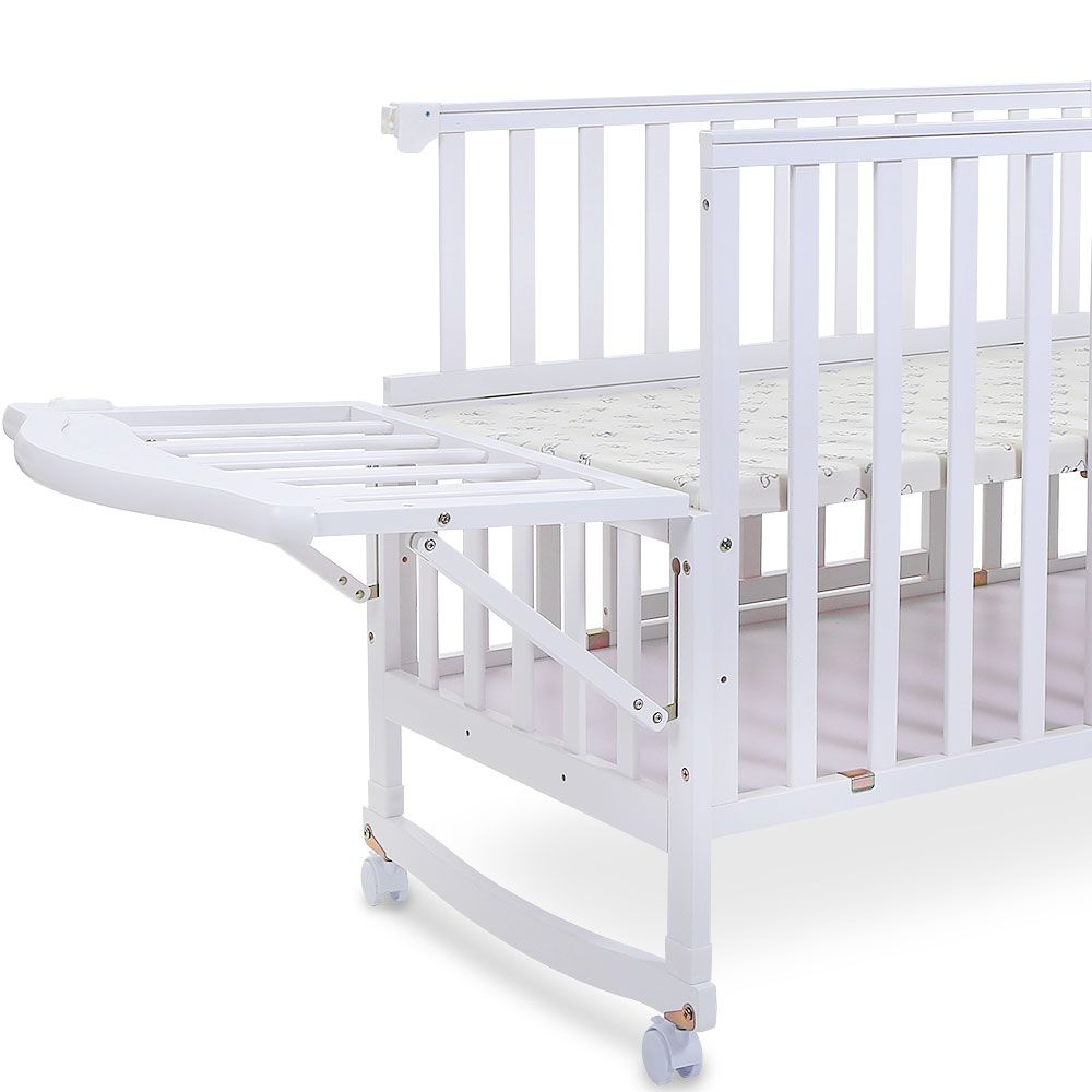 TINNIES WOODEN BABY COT WITH STORAGE – WHITE