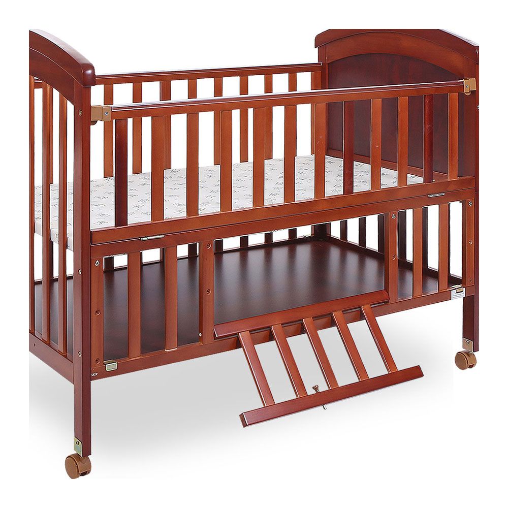 TINNES WOODEN BABY COT WITH STORAGE – BROWN
