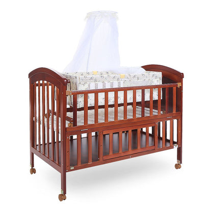 TINNES WOODEN BABY COT WITH STORAGE – BROWN