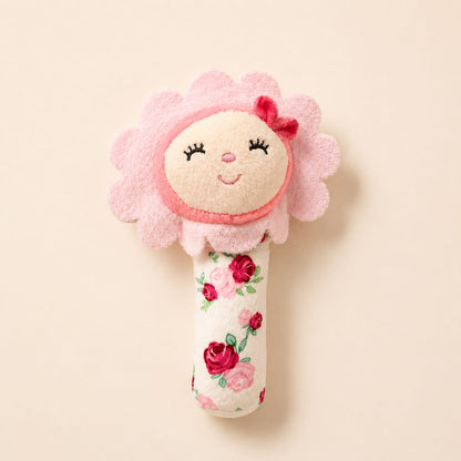 “Pink Blossom Baby Rattle – Floral Plush Toy”