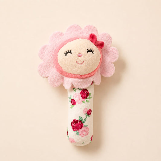 “Pink Blossom Baby Rattle – Floral Plush Toy”