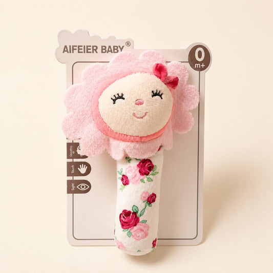 “Pink Blossom Baby Rattle – Floral Plush Toy”