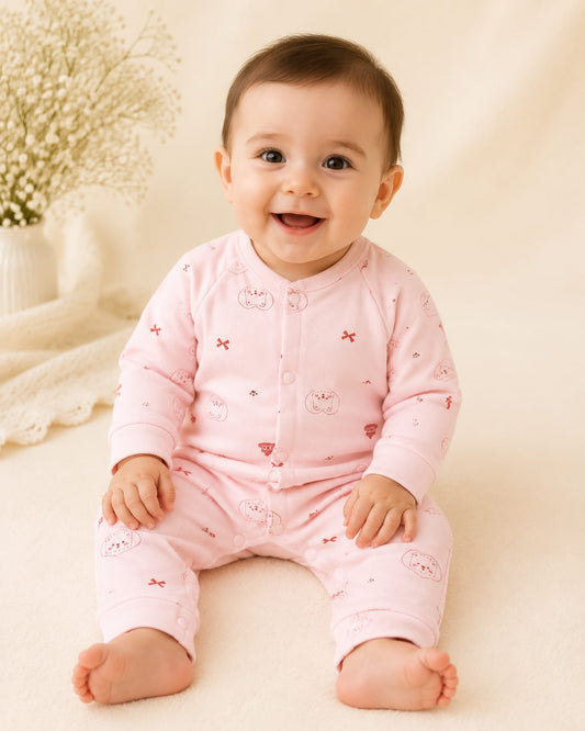 Blush Bunny Print Winter Romper