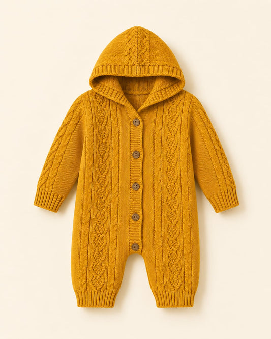 Cozy Cable-Knit Hooded Baby Romper