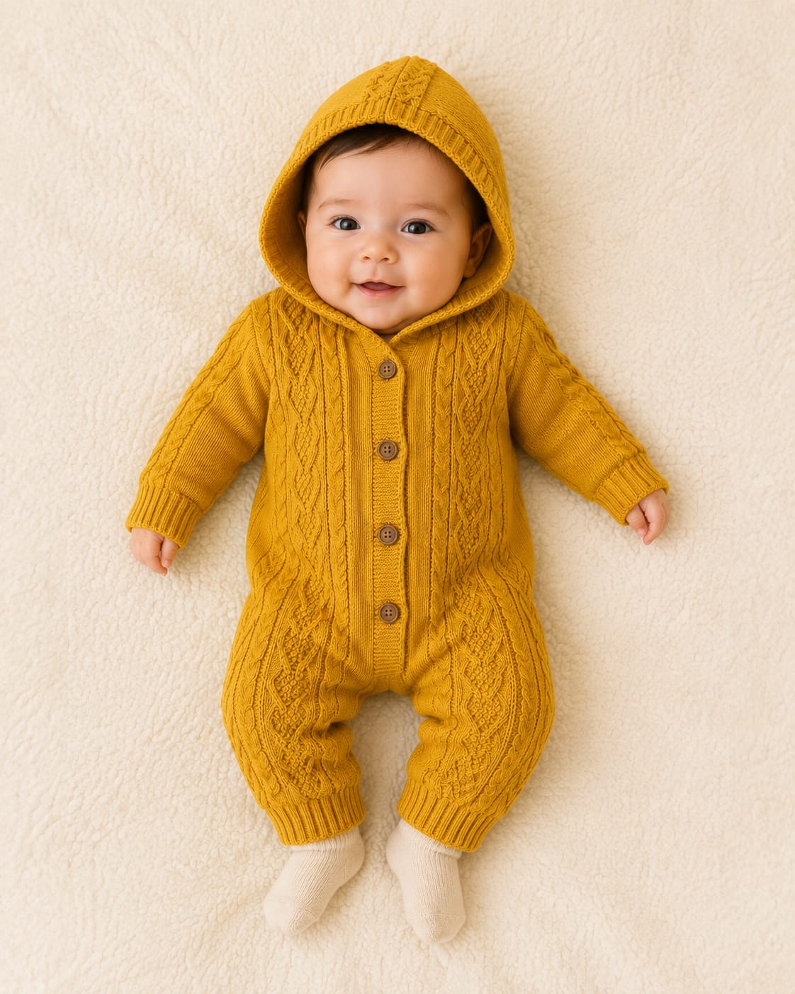 Cozy Cable-Knit Hooded Baby Romper