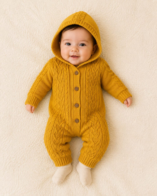 Cozy Cable-Knit Hooded Baby Romper