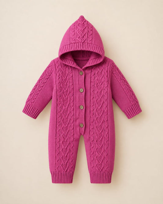 Cozy Cable-Knit Hooded Baby Romper