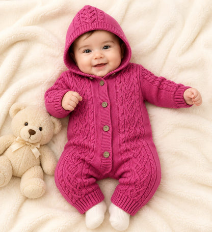 Cozy Cable-Knit Hooded Baby Romper
