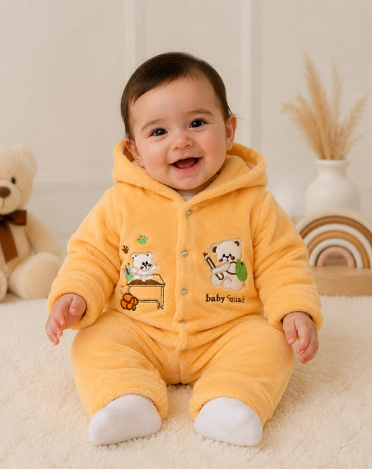 Cozy Teddy Bear Velvet Hooded Romper