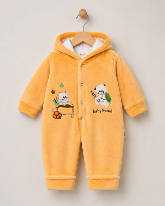 Cozy Teddy Bear Velvet Hooded Romper