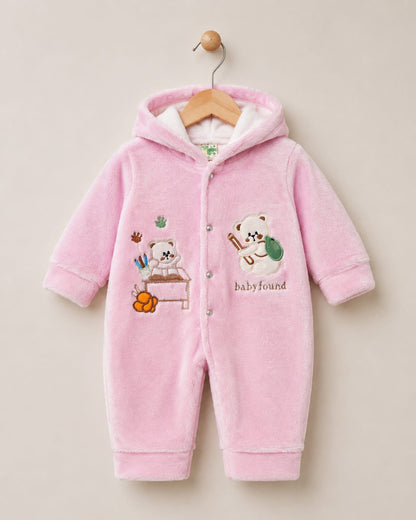 Cozy Teddy Bear Velvet Hooded Romper