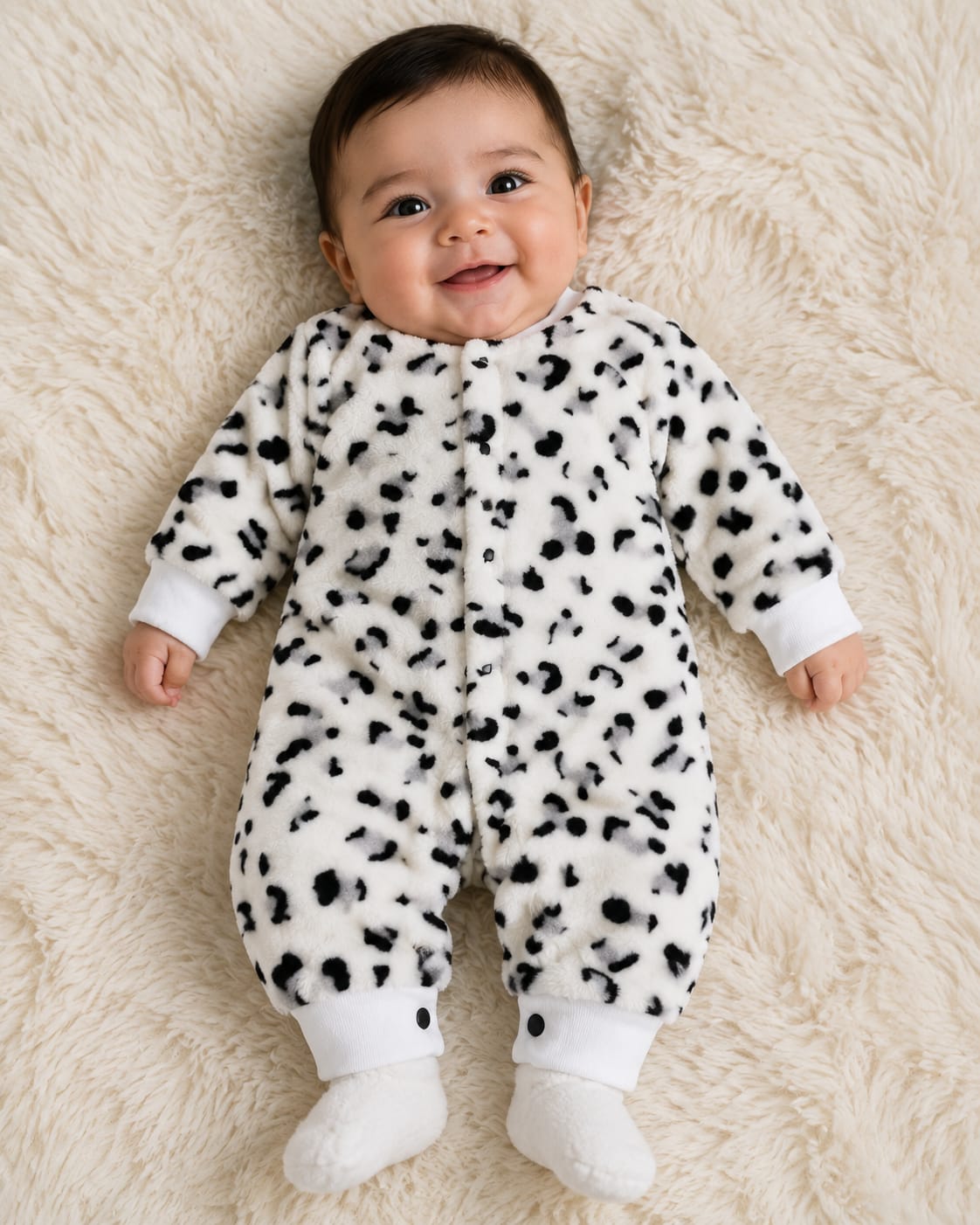 Black & White Plush Fur Baby Romper