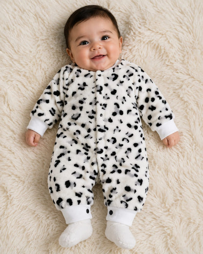Black & White Plush Fur Baby Romper