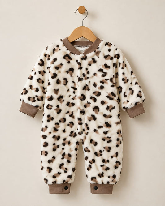 Cozy Leopard Print Plush Fur Baby Romper