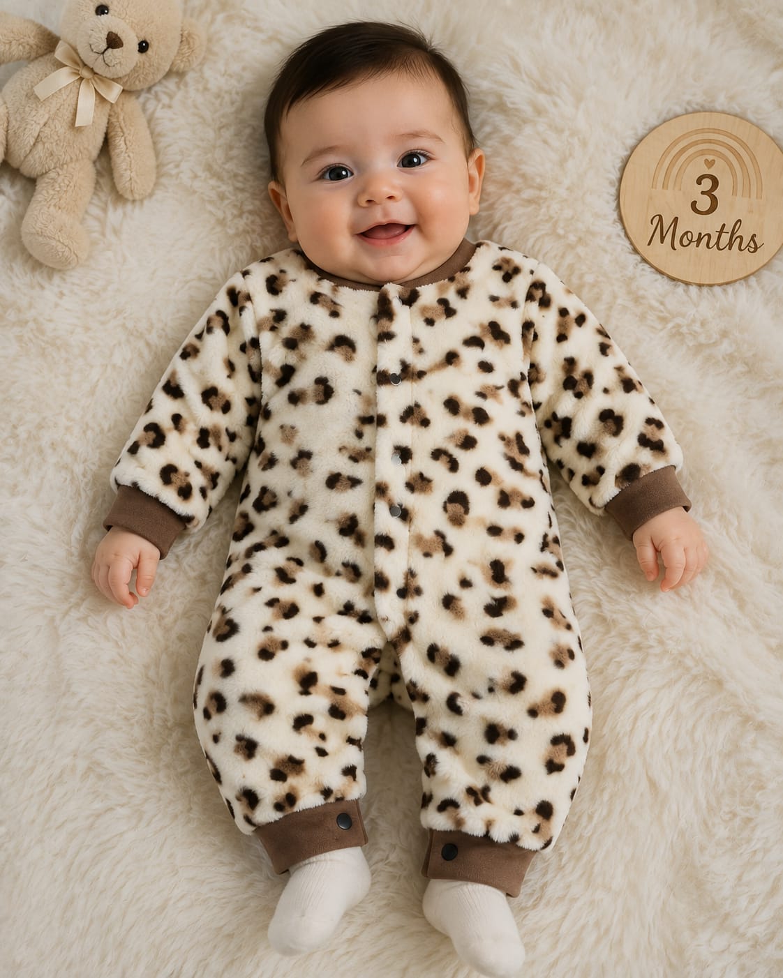 Cozy Leopard Print Plush Fur Baby Romper