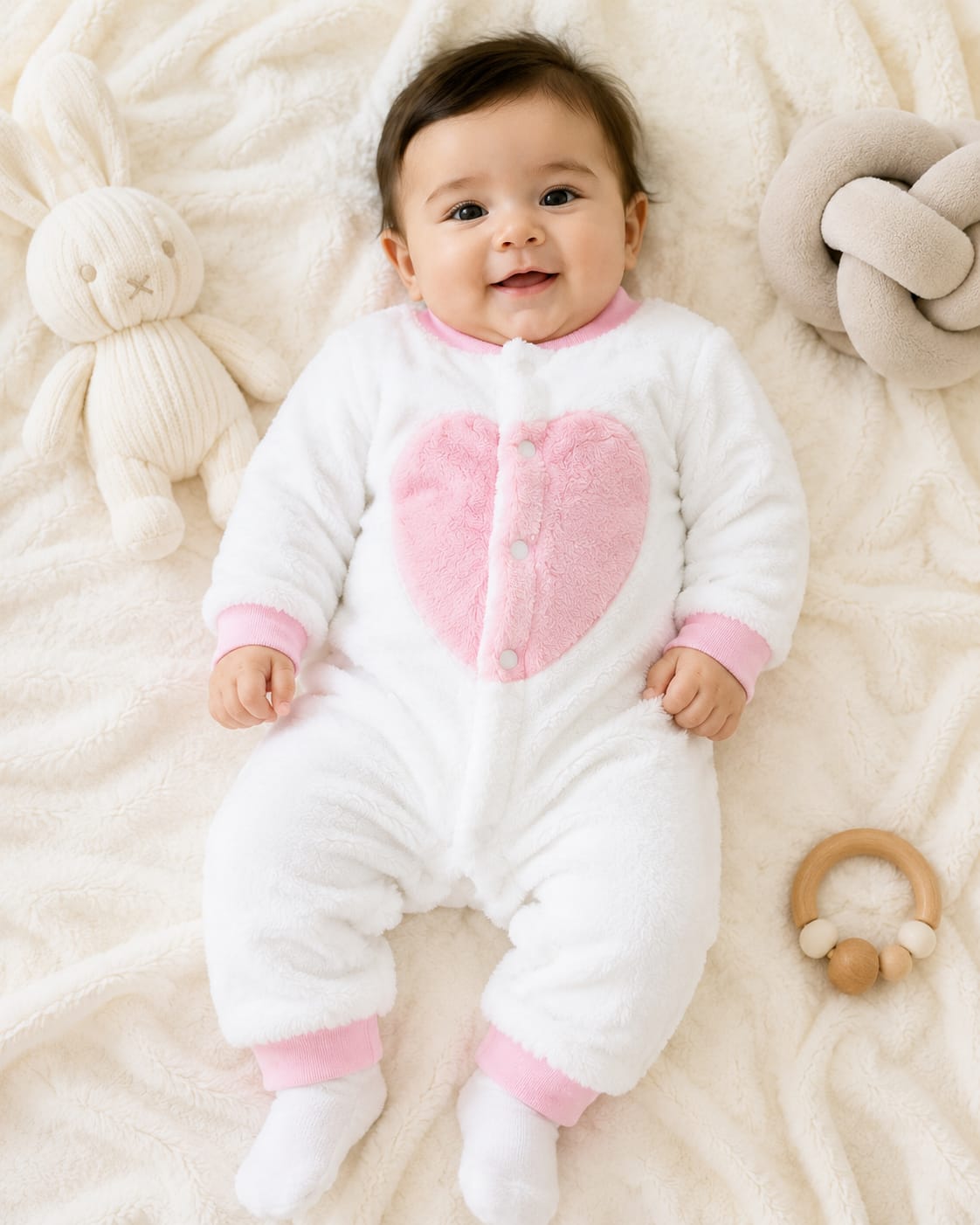 Furry Heart Plush Baby Romper