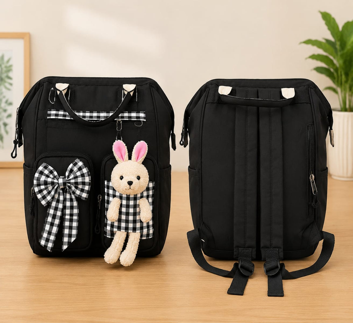 Black  Bunny Cute Diaper Bag Backpack