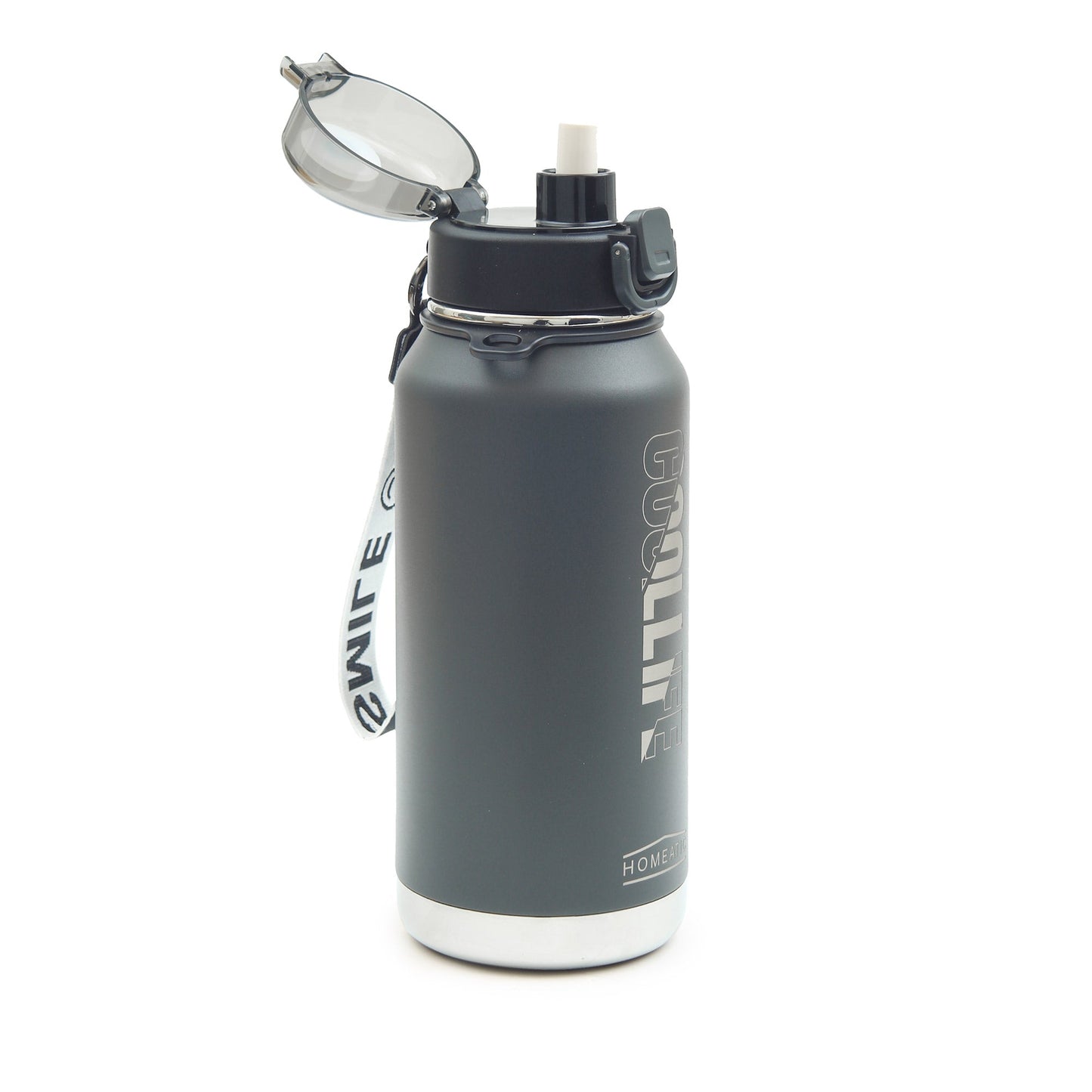 HOMEATIC VACUUM FLASK - GREY STEEL WATER BOTTLE 1100ML