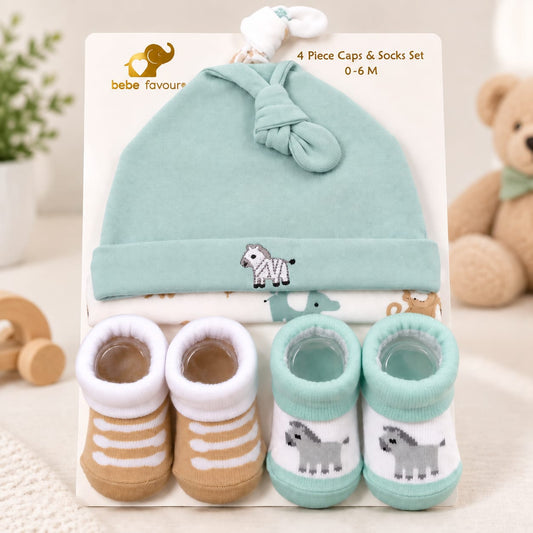 Bebe Favour 4 piece Caps & Socks Set