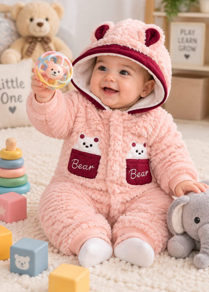 Cute Bear Furr Hooded Romper