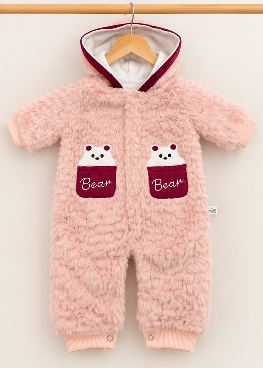 Cute Bear Furr Hooded Romper
