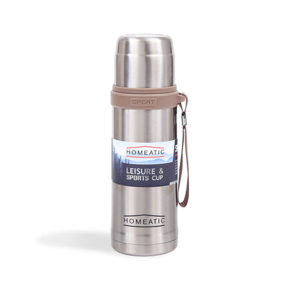 HOMEATIC VACUUM FLASK SILVER STEEL WATER BOTTLE 600 ML