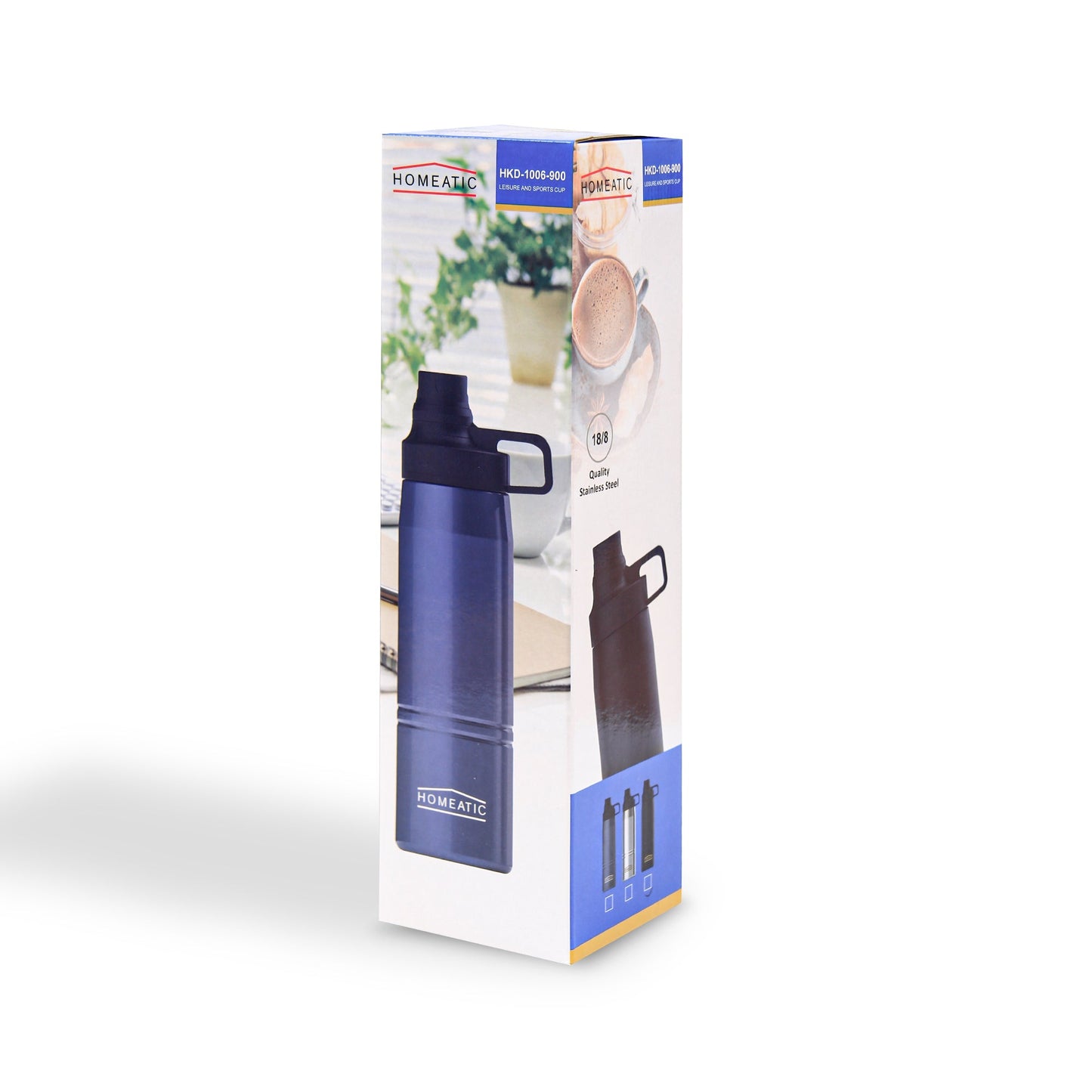 HOMEATIC LEISURE & SPORTS VACUUM FLASK BLUE STEEL WATER BOTTLE 900 ML