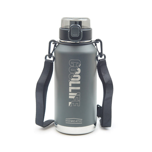 HOMEATIC VACUUM FLASK - GREY STEEL WATER BOTTLE 1100ML